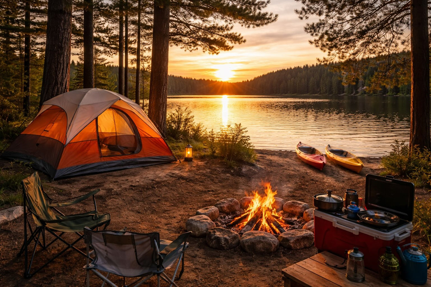 best campgrounds in Michigan lakeside camping tent sunset forest state park