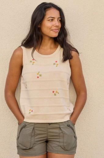 Womens Bianca Crew Tank Embroidered