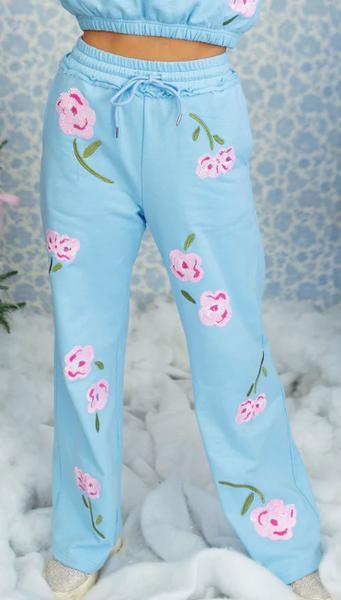 Women's Blue Floral Sweatpant