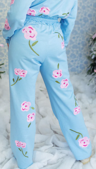 Women's Blue Floral Sweatpant