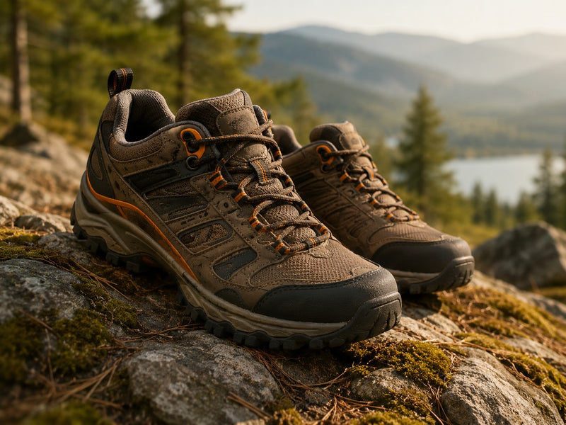 Hiking shoes on rocky terrain for summer trail adventures