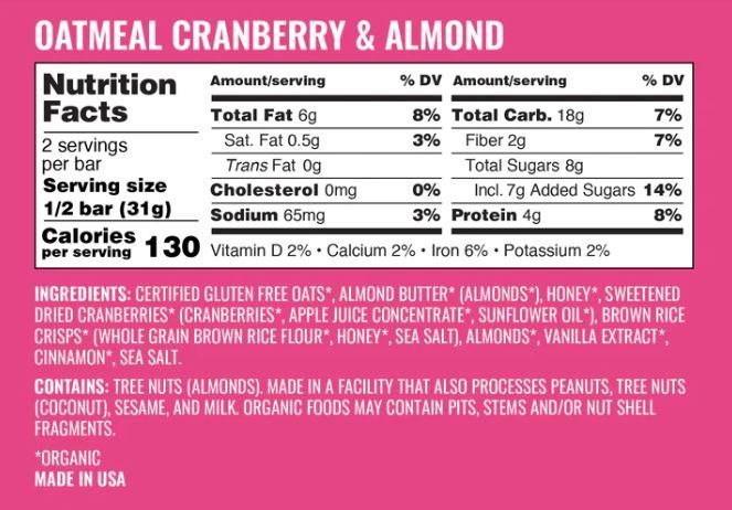 Oatmeal Cranberry and Almond Bar